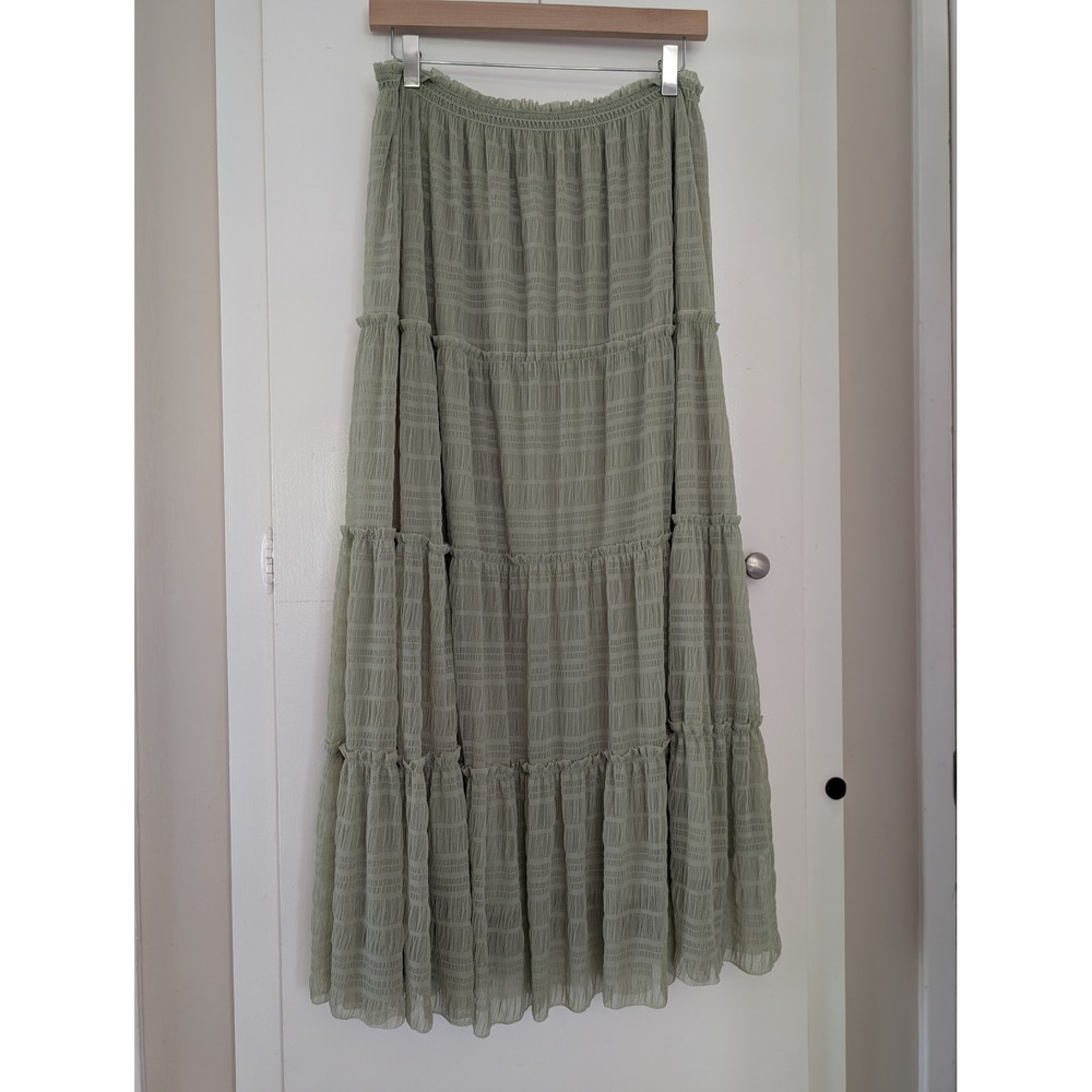 Green Tiered Mesh Maxi Skirt Fairy Boho Whimsical Cottage Women L New Max Studio